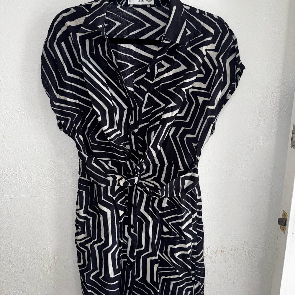 Mango Black and White Zigzag Midi Dress